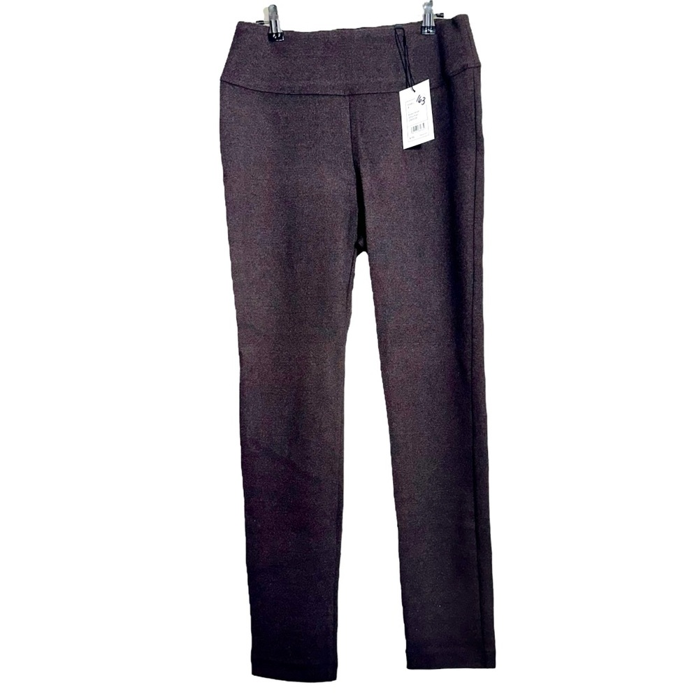Theory Dillon Knit Leggings Brown Yoke Waist Stretch Pants NWT Large